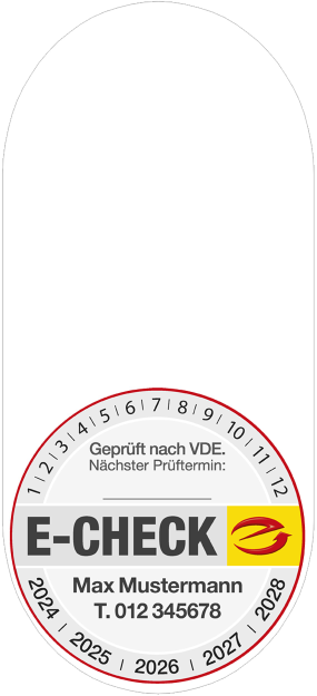 „E-CHECK“ Prüfplakette für Kabel mit Eindruck ab 1.000 Stk.