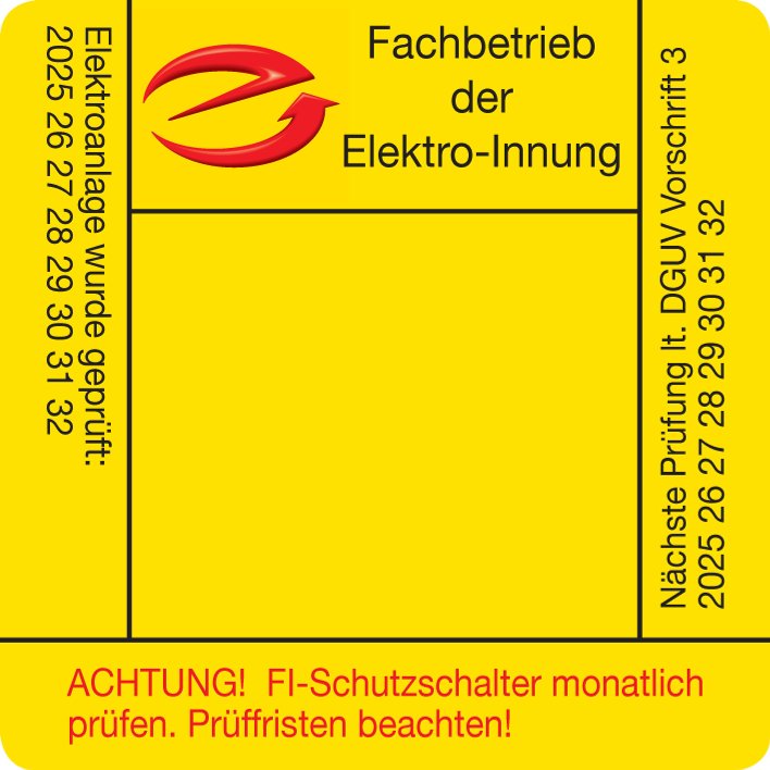 Prüfplaketten für elektrische Anlagen mit Firmeneindruck, quadratisch ab 240 Stk.