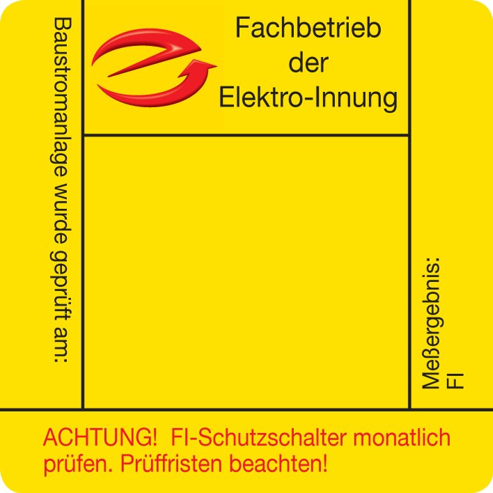 Prüfplakette für Baustromverteiler mit Firmeneindruck, quadratisch ab 240 Stk.