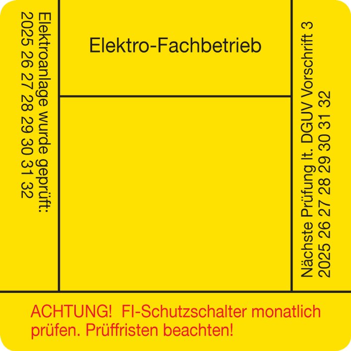Prüfplaketten für elektrische Anlagen mit Firmeneindruck, quadratisch ab 240 Stk.