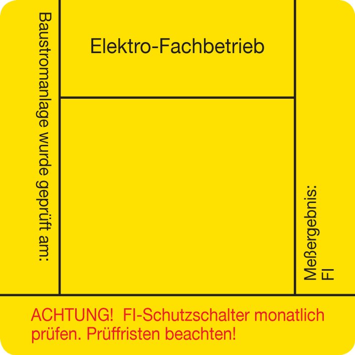Prüfplakette für Baustromverteiler mit Firmeneindruck, quadratisch ab 240 Stk.