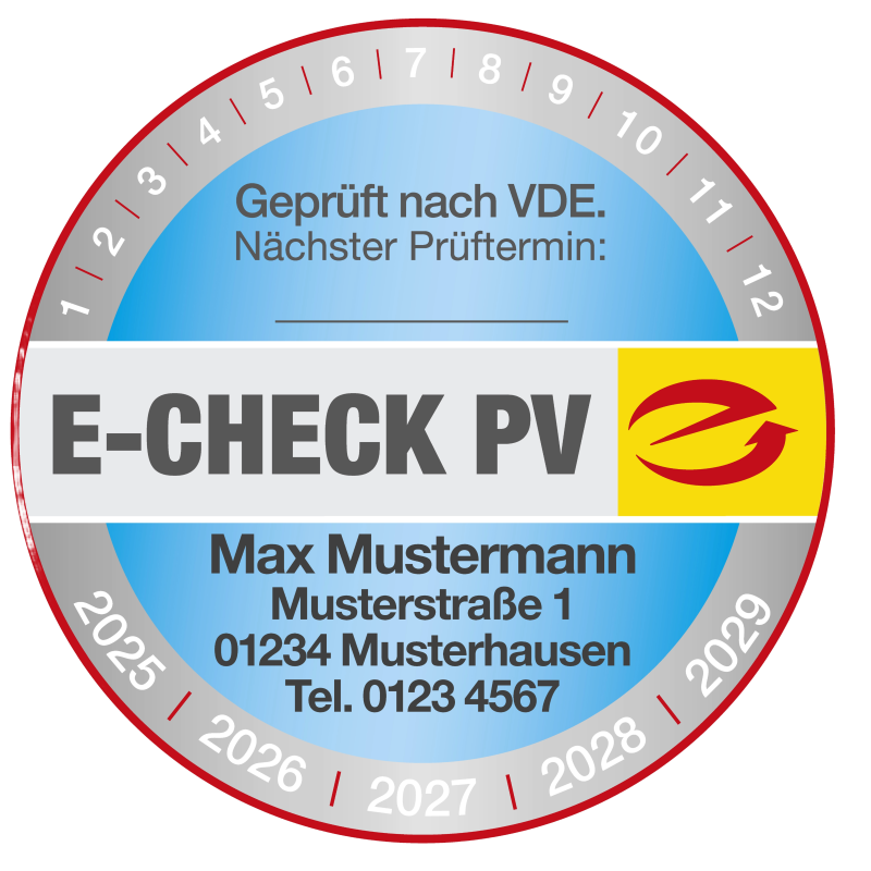 "E-CHECK PV" Prüfplakette mit Eindruck ab 100 Stk.