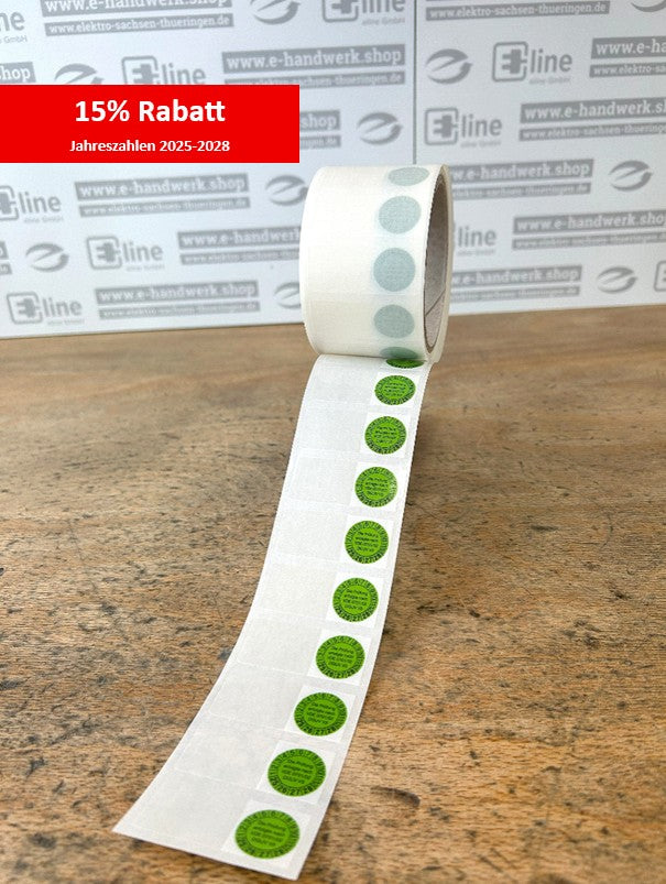 Kabelprüfplaketten auf transparentem Laminat (auf Rolle) Jahreszahlen 2025-2028