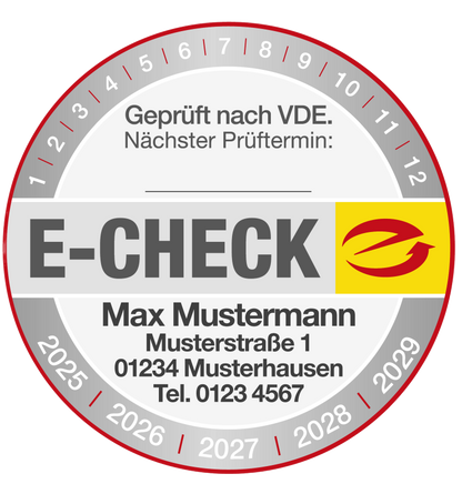 "E-CHECK" Prüfplakette mit Eindruck ab 100 Stk.