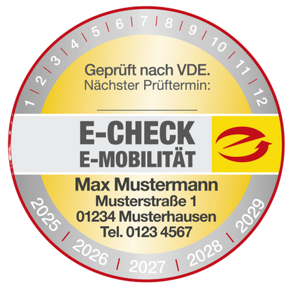 "E-CHECK E-Mobilität" Prüfplakette mit Eindruck ab 100 Stk.
