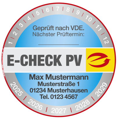 "E-CHECK PV" Prüfplakette mit Eindruck ab 100 Stk.