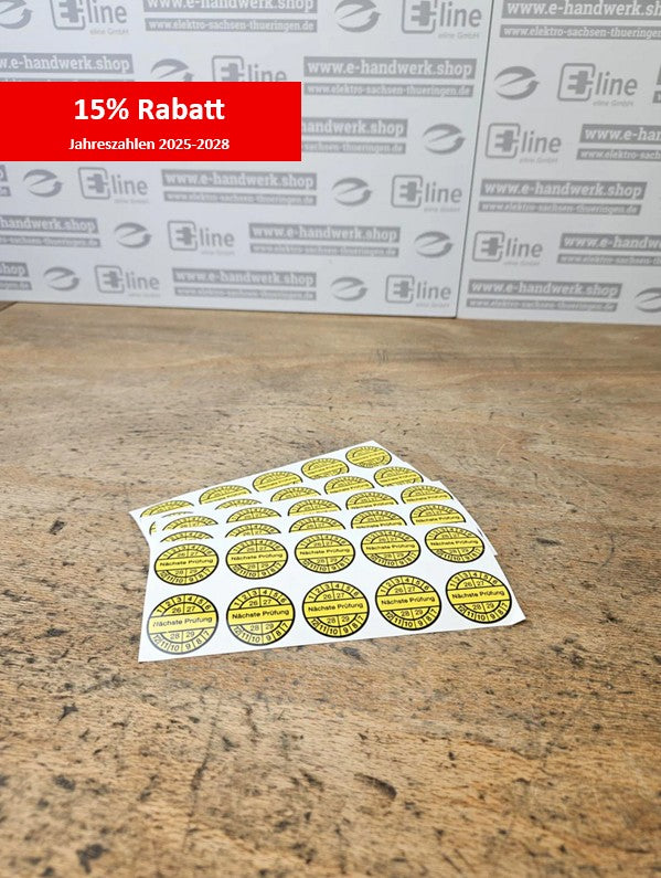Prüfplaketten für elektrische Geräte und Betriebsmittel, 30 mm 4 Jahre, 100 Stk. Jahreszahlen 2025-2028