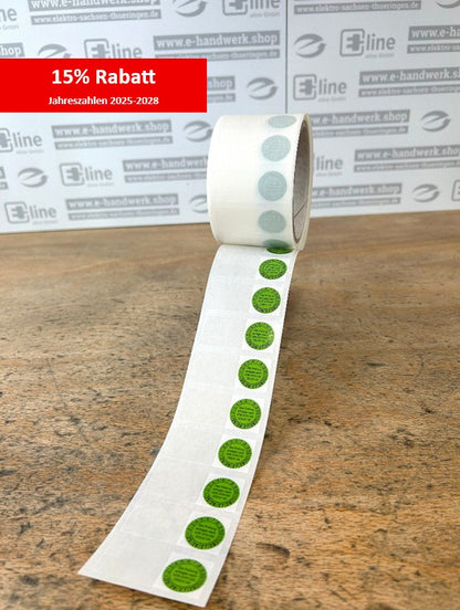 Kabelprüfplaketten auf transparentem Laminat (auf Rolle) Jahreszahlen 2025-2028